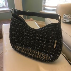Elliott Lucca black woven leather hobo handbag